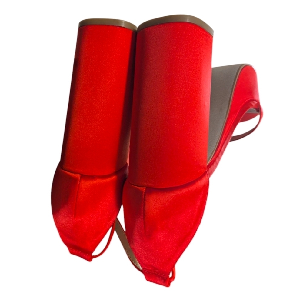 Lulus Arrabella Red Satin‎ Platform Ankle Strap Heels Size 10 - Picture 6 of 7